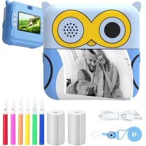 Aparat foto pentru copii cu imprimanta MOGODA ®, Poza 20Mpx, Video 1080P, Acumulator 1500 mah pana la 4H poze si 2H video, Ecran 2 inch, Jocuri 3, Albastru