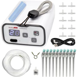 Kit de irigare automat la radacina plantelor MOGODA®, Programator si temporizator irigare, Pentru 10 ghivece, Tija picurare reglabila, Udare prin picurare, Acumulator 1800mAh, Furtun 10m, Alb mat