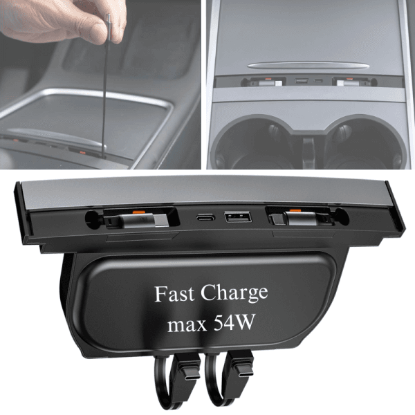 Încărcător rapid auto 54W cu porturi USB.