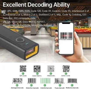 Scanner coduri de bare, compatibilitate extinsă cu diverse tipuri.