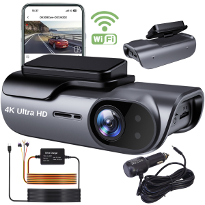 Cameră auto 4K Ultra HD cu Wi-Fi și accesorii.