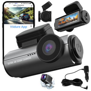 Camera de bord auto smart WiFi 4K +1080P MOGODA®️, Filmare 170° fata si 145° spate, Rezolutie 3840x2160 4K UHD fata si 1920x1080 spate, Ecran IPS HD 2.99 inch, Night Vision, G-sensor, WDR, Aplicatie Viidure, Procesor Huawei hisilicon 610