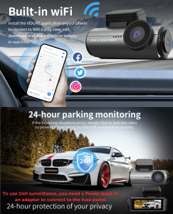 Cameră auto cu monitorizare parcare și WiFi integrat.
