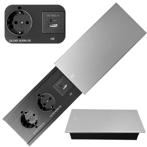 Priza incorporabila in blat, MOGODA, Birou sau Bucatarie, 2 prize Shucko, 1 x USB-C 5V 2.1A, 1 x USB-A 5V 2A, Fara cablu, Capac, Incastrabila in pal, 10A, 240V-2400W, Doza